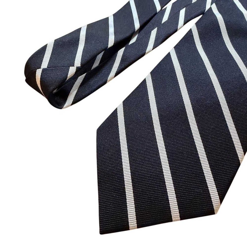 Rooster Silk Black and White Striped Tie